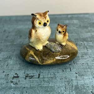 Vintage Miniature Bone China Owl Mama and Baby Tiny Figurines Boho Animal